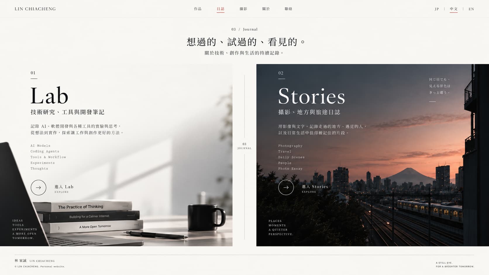 A KENLIN.CC Journal-page image with Lab and Stories arranged side by side